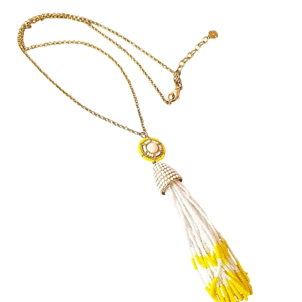 Talbots Yellow and White Tassel Necklace